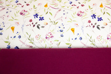 Stoffpaket French Terry + Bündchen mit Sommerblumen, wollweiß, bordeaux